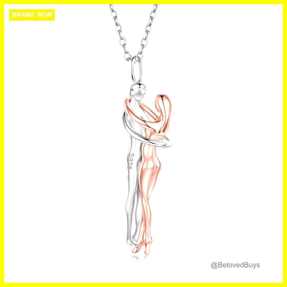 925 Sterling Silver Hug Pendant Necklace Couples Jewelry Valentine's Gift